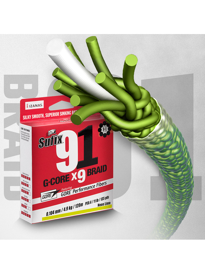 Леска плетеная SUFIX 91 BRAID, Тест: 20.40 кг, Диаметр лески: 0.285 мм, изображение 2