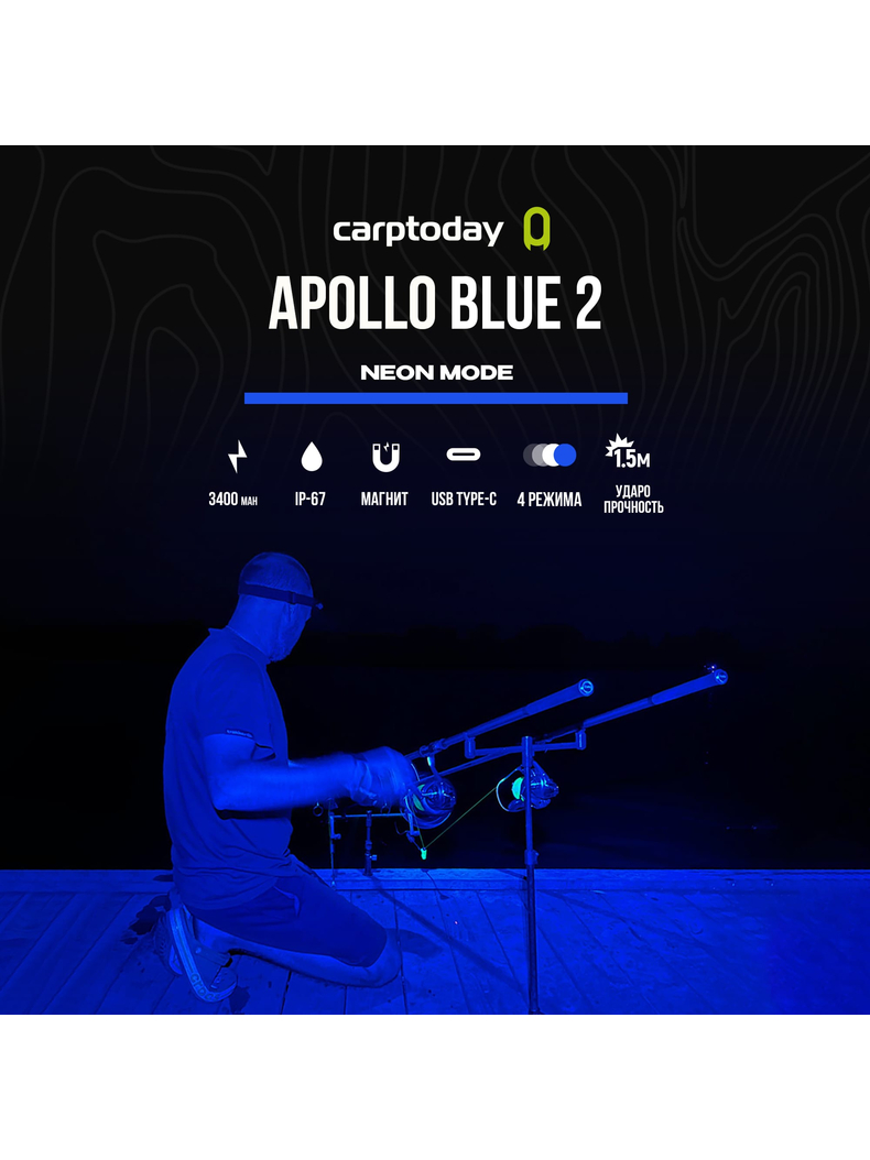 Налобный фонарь Carptoday Apollo Blue 2 с функцией подсвечивания лески, изображение 15 Налобный фонарь Carptoday Apollo Blue 2 с функцией подсвечивания лески, изображение 15