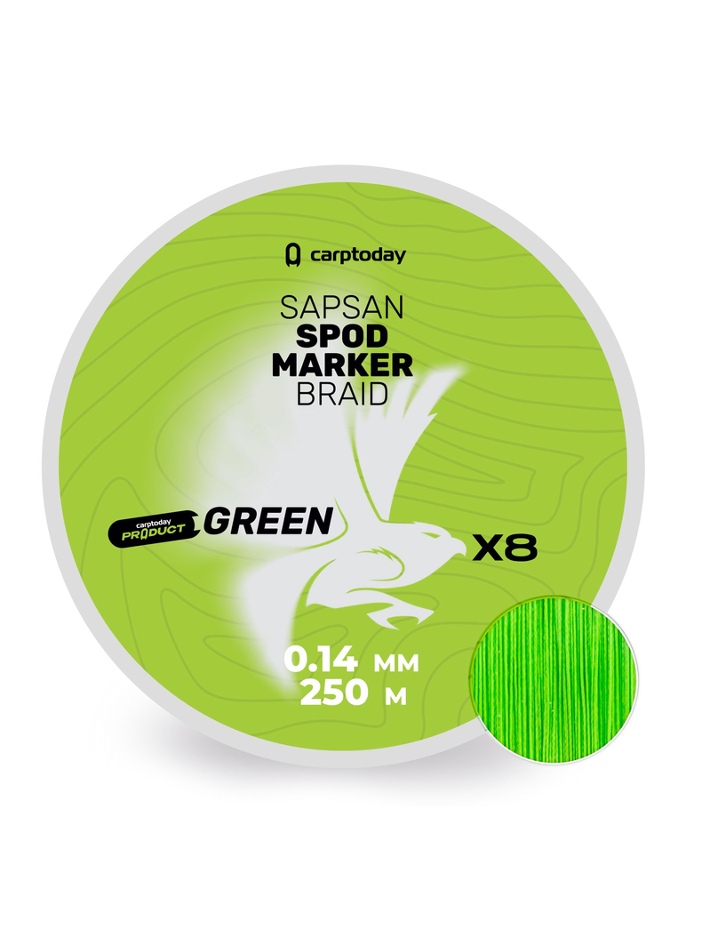 Плетёный шнур Carptoday Sapsan Spod & Marker Braid Green 0.14мм 250м, Диаметр: 0,14 мм, Цвет: Зелёный