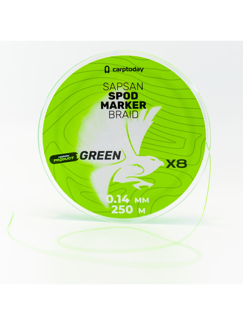 Плетёный шнур Carptoday Sapsan Spod & Marker Braid Green 0.14мм 250м, Диаметр: 0,14 мм, Цвет: Зелёный, изображение 7
