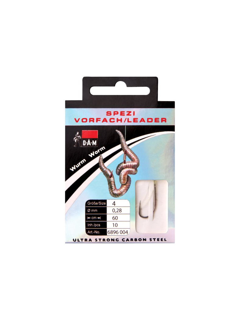 Поводок DAM SPEZI WORM Rig 60 см. / 10 шт. / 0.30mm / №2