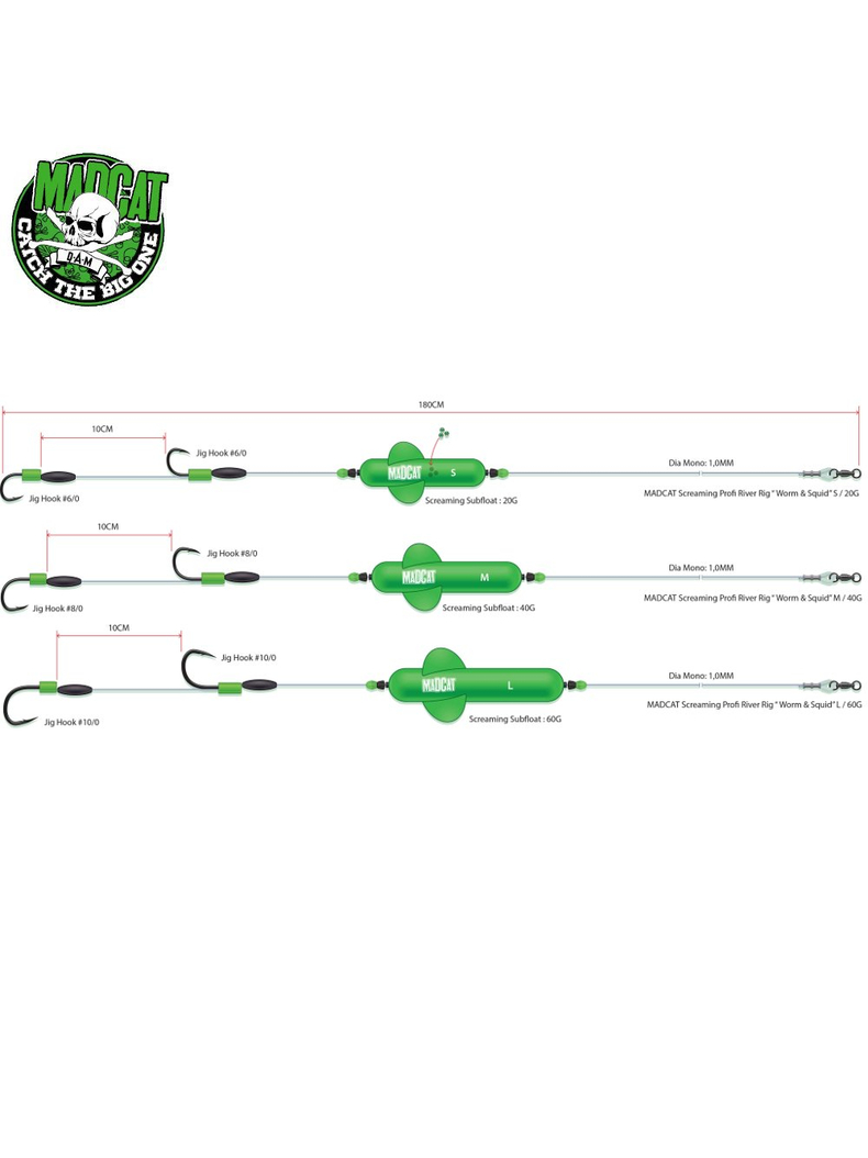 Готовые оснастки на сома MADCAT® SCREAMING PROFI RIVER RIGS «WORM & SQUID» - S, изображение 2 Готовые оснастки на сома MADCAT® SCREAMING PROFI RIVER RIGS «WORM & SQUID» - S, изображение 2