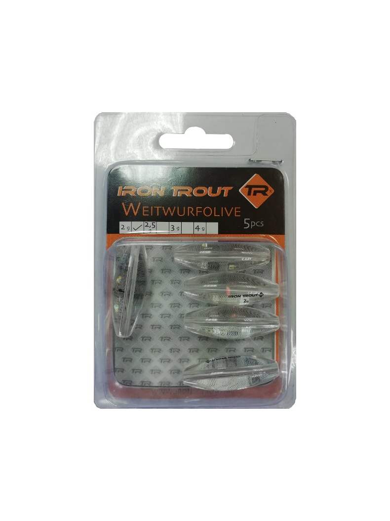 Груз-оливка прозрачный IRON TROUT Long Cast Olive / 3g - 5шт., изображение 2 Груз-оливка прозрачный IRON TROUT Long Cast Olive / 3g - 5шт., изображение 2