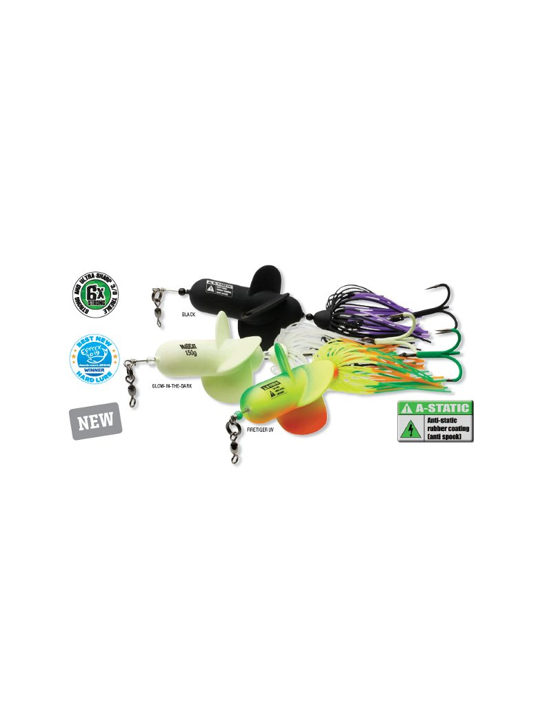 Блесны вертикальные MADCAT® A-STATIC PROPELLER TEASER Treble Hook - 150g - BLACK, изображение 2