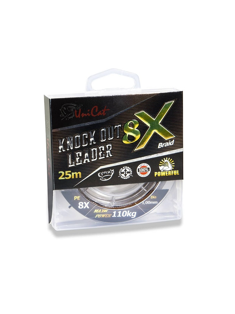 Поводковые материалы UNI CAT KNOCK OUT 8-X Leader - 25m / 0.80mm / 82kg