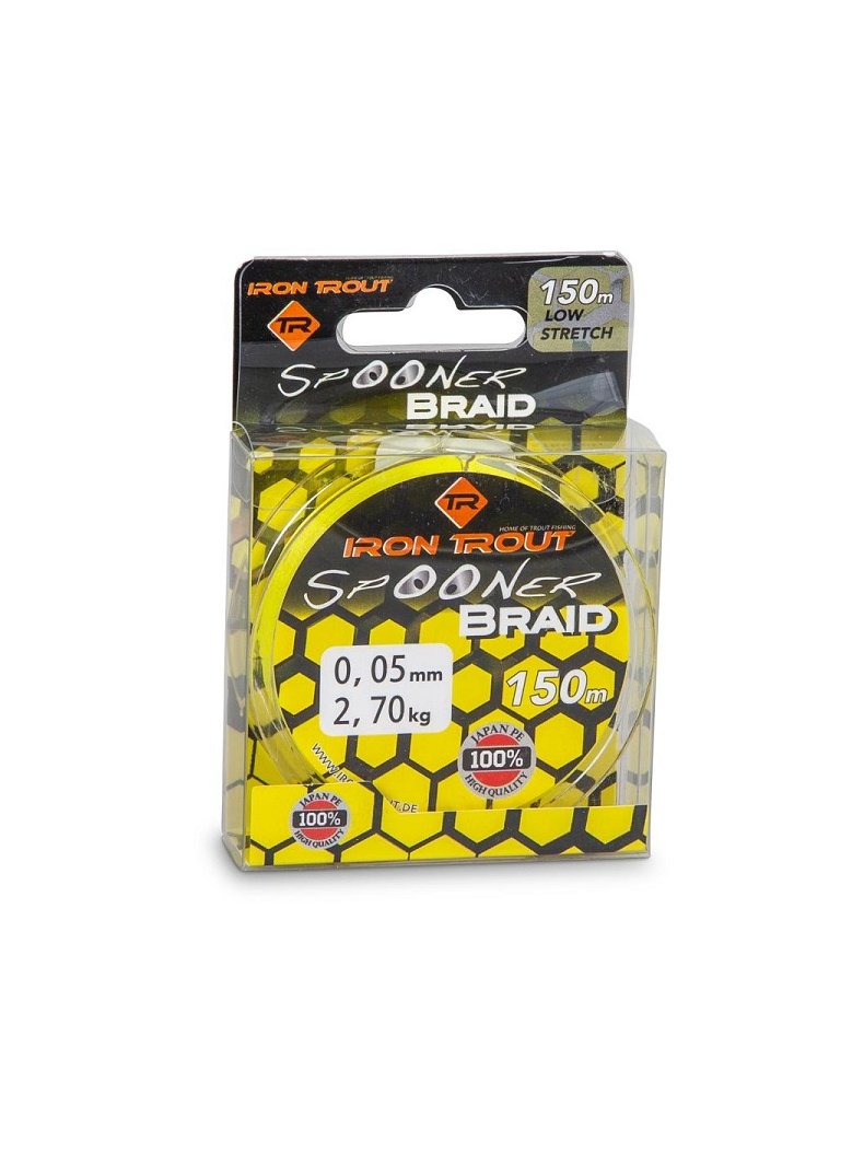 Леска плетеная IRON TROUT SPOONER PE Braid - 150m / 0,04mm / 2.2kg - Yellow
