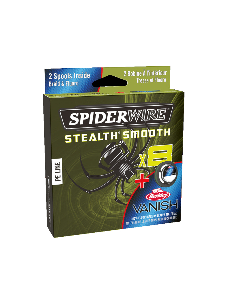 Леска плетеная+флуорокарбон SPIDER WIRE® STEALTH® SMOOTH X8 PE BRAID & FLUOROCARBON - 0.09&0.25mm / 150&50m / 7.5&4.5kg - MOSS GREEN/CLEAR Леска плетеная+флуорокарбон SPIDER WIRE® STEALTH® SMOOTH X8 PE BRAID & FLUOROCARBON - 0.09&0.25mm / 150&50m / 7.5&4.5kg - MOSS GREEN/CLEAR