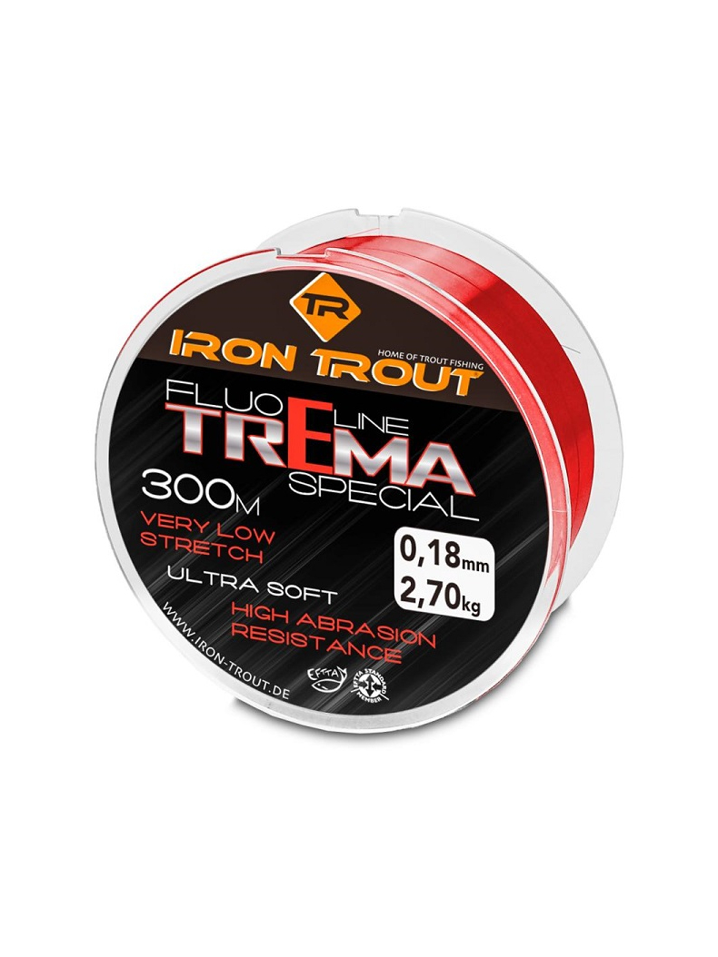 Леска для ловли форели IRON TROUT TREMA Special - 300m / 0,22mm / 4.10kg - Fluo Red