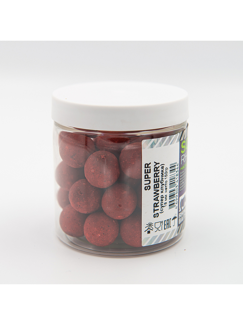 Бойлы растворимые насадочные RHINO BAITS Super Strawberry (Супер Клубника) 18мм 150г