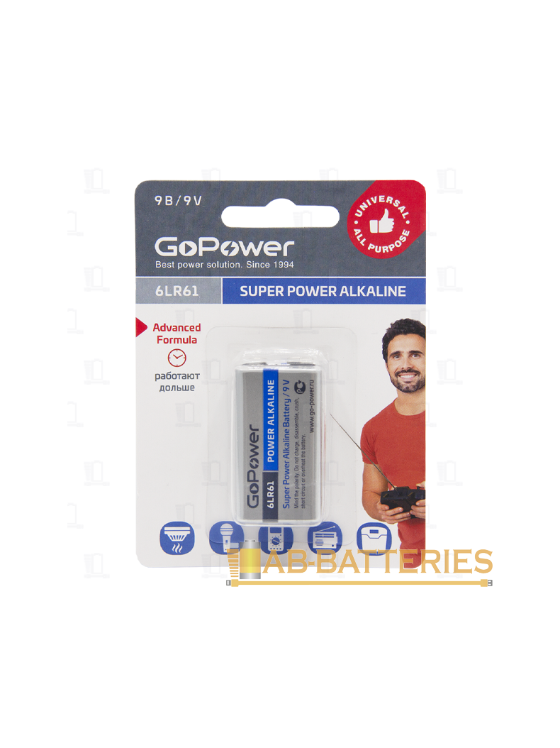 Батарейка GoPower Крона 6LR61 BL1 Alkaline 9V, изображение 2