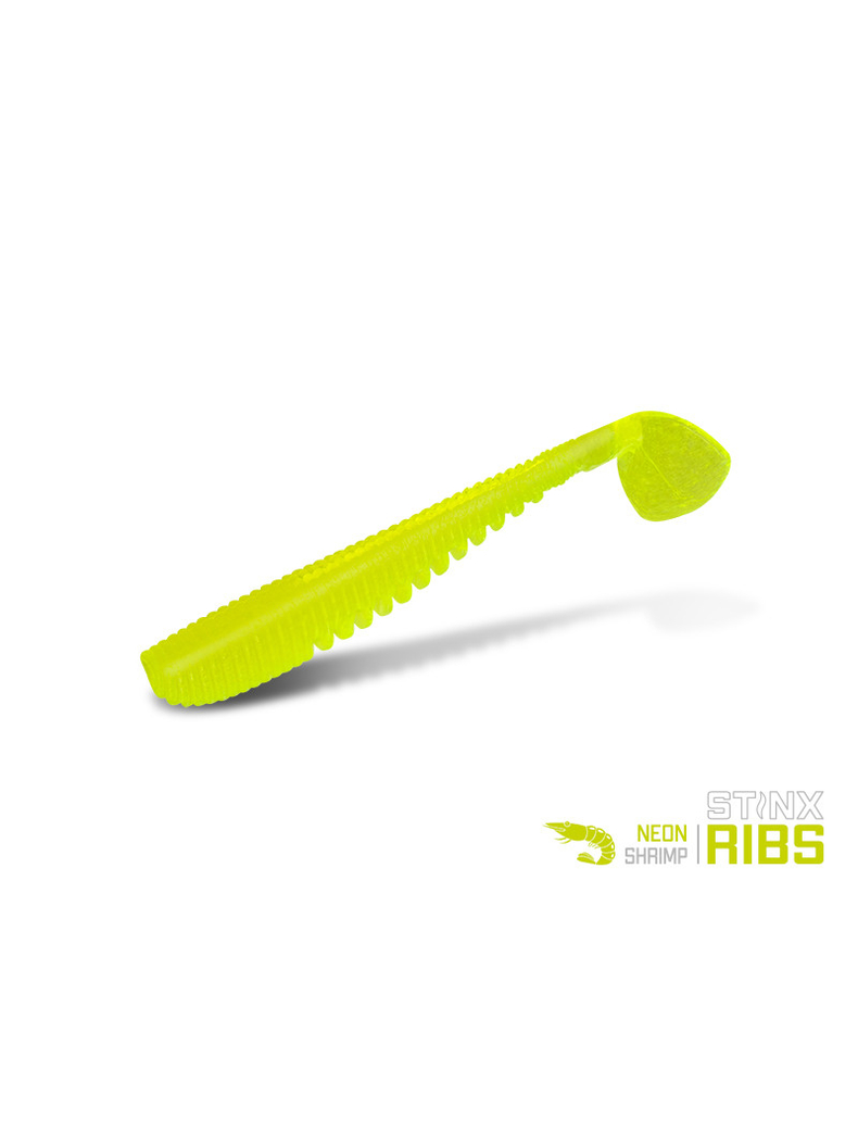 Виброхвост DELPHIN B! StinxRIBS Shrimp / 5cm / NEON - 20шт.