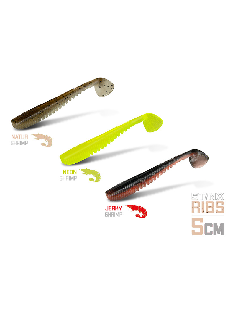 Виброхвост DELPHIN B! StinxRIBS Shrimp / 5cm / JERKY - 20шт., изображение 2
