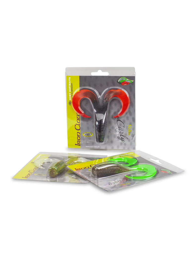 Твистер IRON CLAW Moby Softbaits CURLY ONE Non Toxic / 12cm / Blue Glitter Chartreuse Orange, изображение 3