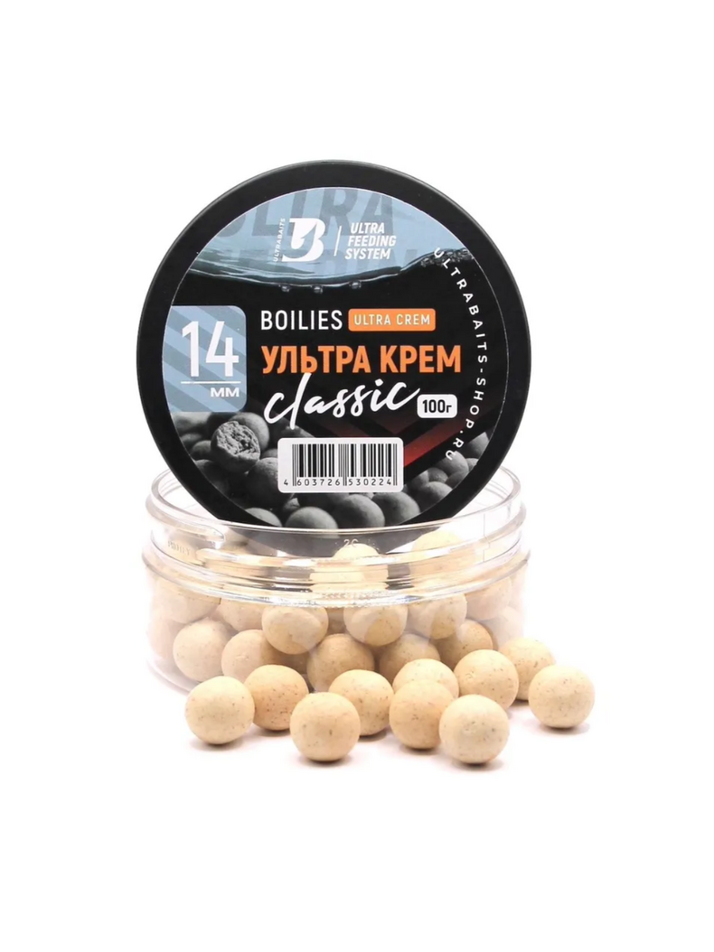 Бойлы насадочные тонущие ULTRABAITS CLASSIC Ultra Cream (Ультра Крем) 14мм Бойлы насадочные тонущие ULTRABAITS CLASSIC Ultra Cream (Ультра Крем) 14мм