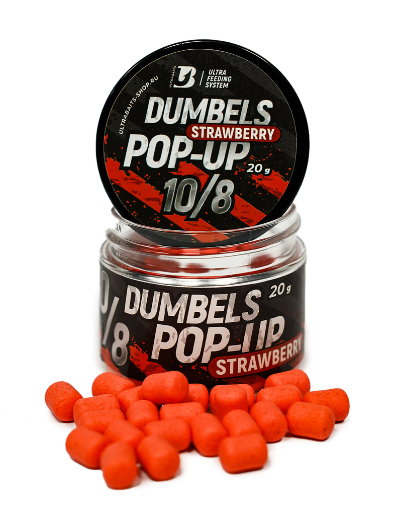 Дамбелсы насадочные плавающие ULTRABAITS Fluro Pop Ups Dumbells Strawberry (Клубника), Диаметр: 8 х 10 мм