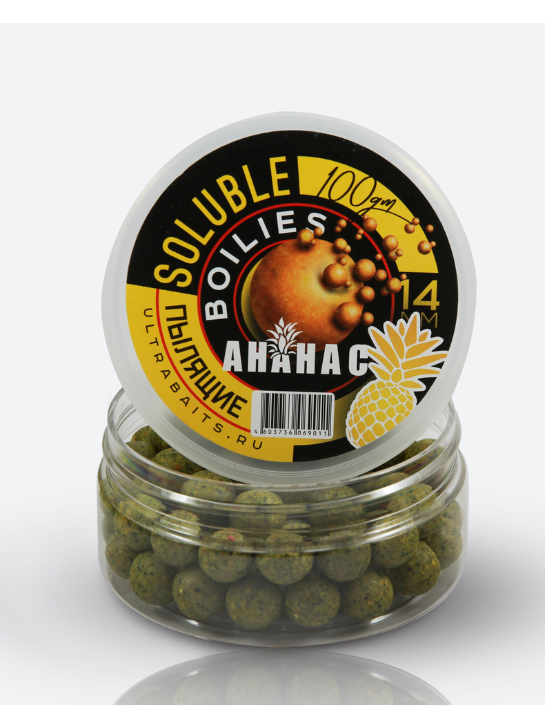 Бойлы насадочные пылящие ULTRABAITS SOLUBLE CLASSIC Pineapple (Ананас) 14мм