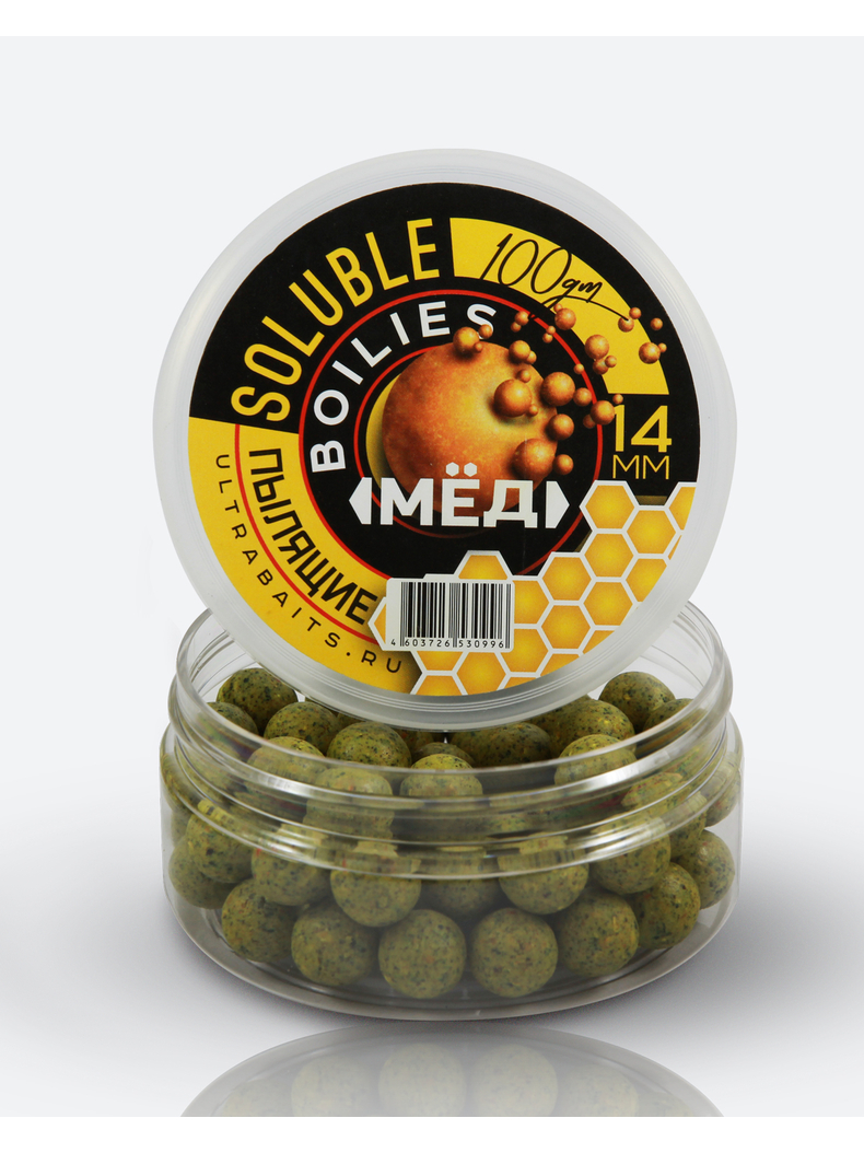 Бойлы насадочные пылящие ULTRABAITS SOLUBLE CLASSIC Honey (Мед) 14мм