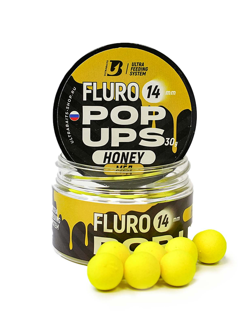 Бойлы плавающие ULTRABAITS Fluro Pop Ups Honey (Мёд), Диаметр: 14 мм