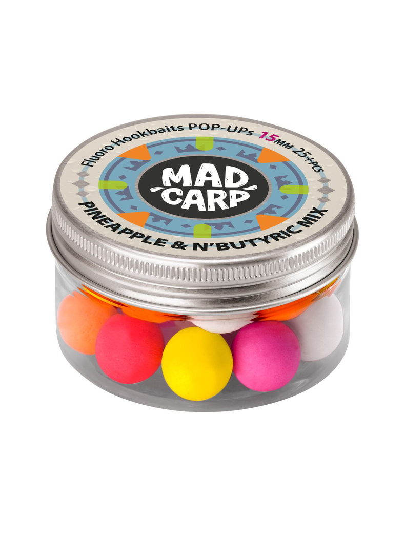 Бойлы плавающие Mad Carp Baits PINEAPPLE & N'BUTYRIC Pop-Ups COLOR MIX (Ананас и Масляная Кислота) набор бойлов разного цвета, Диаметр: 15 мм