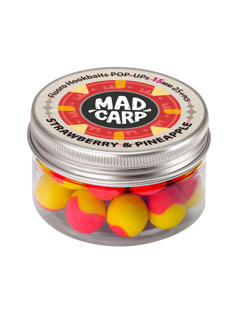 Бойлы плавающие Mad Carp Baits STRAWBERRY & PINEAPPLE Pop-Ups (Клубника и Ананас), Диаметр: 15 мм