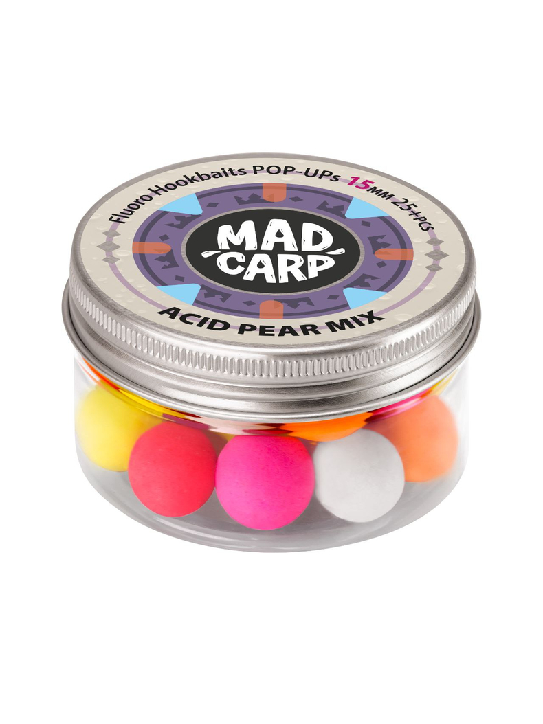Бойлы плавающие Mad Carp Baits ACID PEAR Pop-Ups COLOR MIX (Кислая груша) набор бойлов разного цвета, Диаметр: 15 мм
