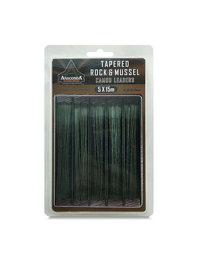 Шок-лидер конусный ANACONDA Tapered Rock & Mussel Leaders - 5x15m / 0.30-0.57mm - Camou Green Шок-лидер конусный ANACONDA Tapered Rock & Mussel Leaders - 5x15m / 0.30-0.57mm - Camou Green