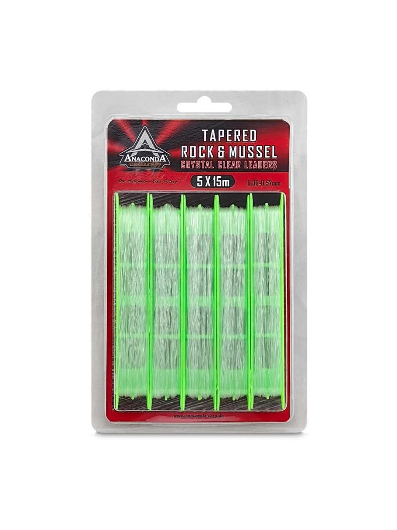 Шок-лидер конусный ANACONDA Tapered Rock & Mussel Leaders - 5x15m / 0.30-0.57mm - Invisible Clear Шок-лидер конусный ANACONDA Tapered Rock & Mussel Leaders - 5x15m / 0.30-0.57mm - Invisible Clear