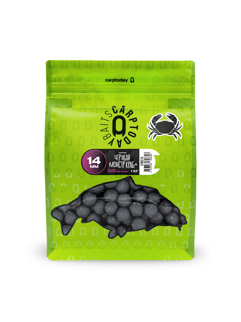 Бойлы Carptoday Baits Black Monster Crab+ (Черный Монстр Краб) 14мм 1кг, Диаметр: 14 мм, Вкус: Монстр Краб черный
