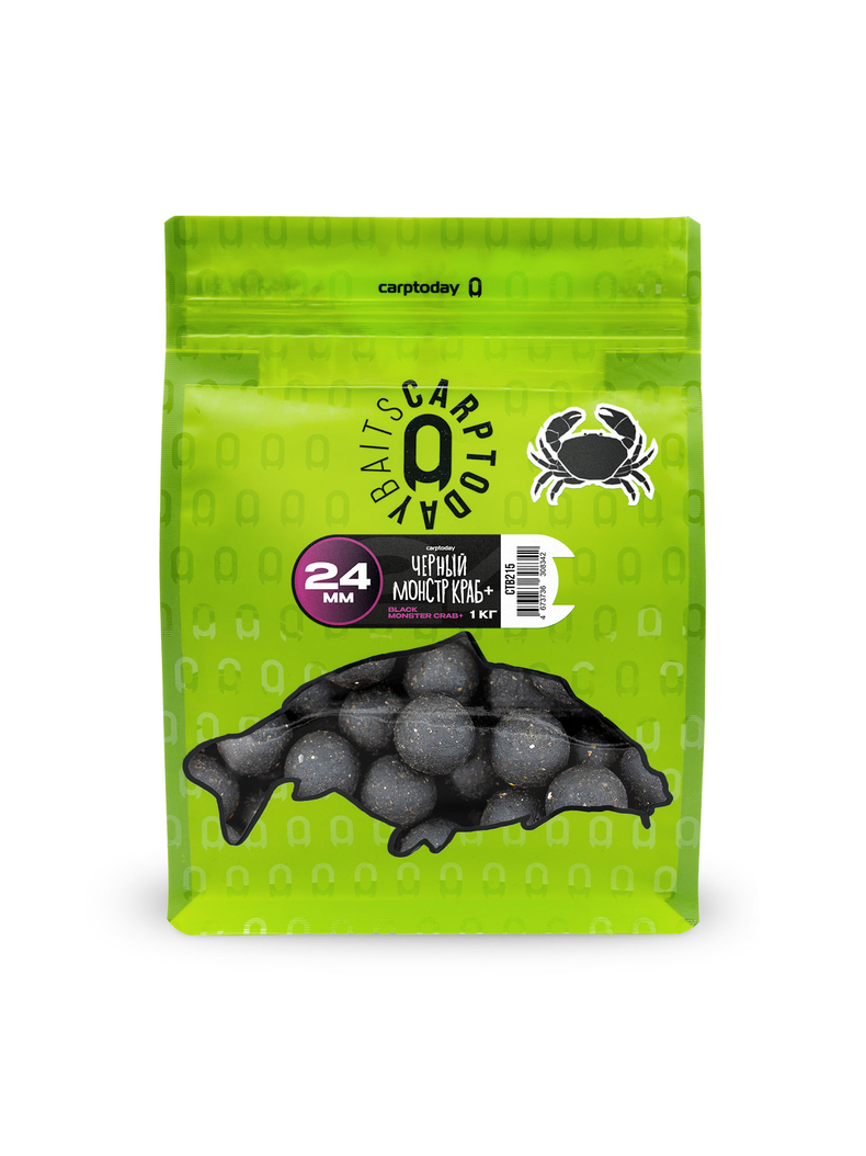 Бойлы Carptoday Baits Black Monster Crab+ (Черный Монстр Краб) 24мм 1кг, Диаметр: 24 мм, Вкус: Монстр Краб черный