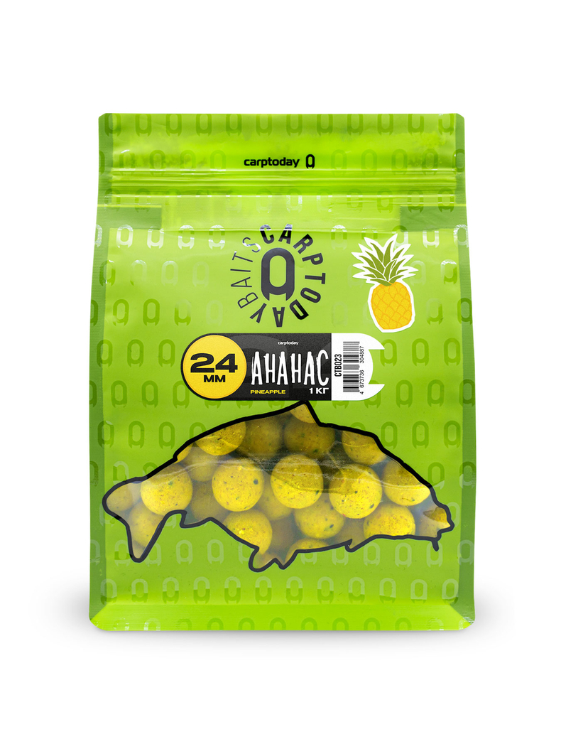 Бойлы Carptoday Baits Pineapple (Ананас) 1кг 24 мм, Диаметр: 24 мм, Вкус: Ананас