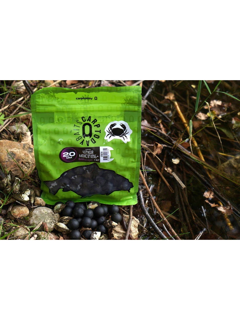 Бойлы Carptoday Baits Black Monster Crab+ (Черный Монстр Краб) 20мм 1кг, Диаметр: 20 мм, Вкус: Монстр Краб черный, изображение 2