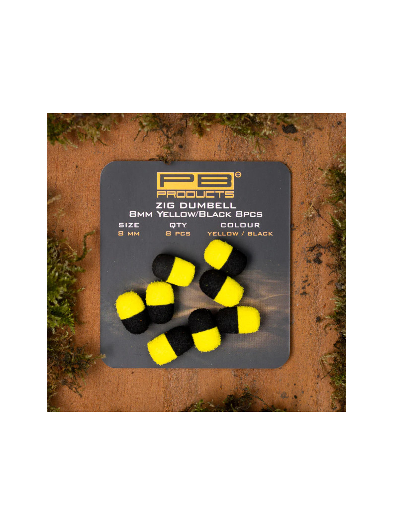 Плавающие насадки PB Products Zig Dumbell - 8mm - Black/Yellow - 8шт. — купить в интернет-магазине CARPshop