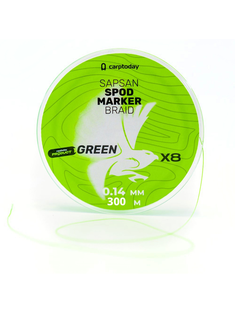 Плетёный шнур для прикормочных ракет Carptoday Sapsan Spod & Marker Braid Green 0.14мм 300м, Диаметр: 0,14 мм, Цвет: Зелёный, изображение 2