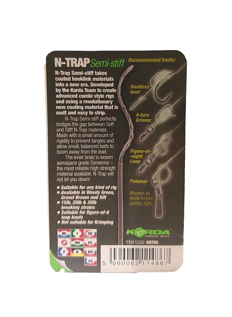 Поводковый материал Korda N-Trap Semi Stiff в оплётке средней жесткости — фото 6 — CARPshop