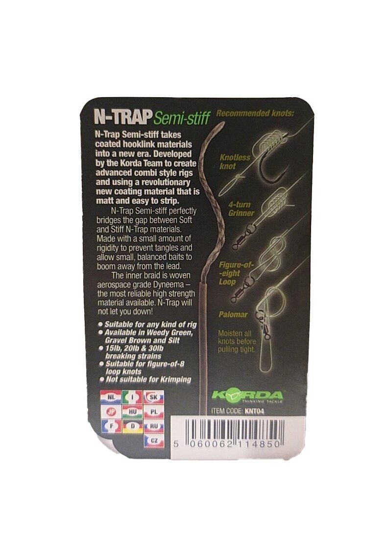 Поводковый материал Korda N-Trap Semi Stiff в оплётке средней жесткости — фото 5 — CARPshop