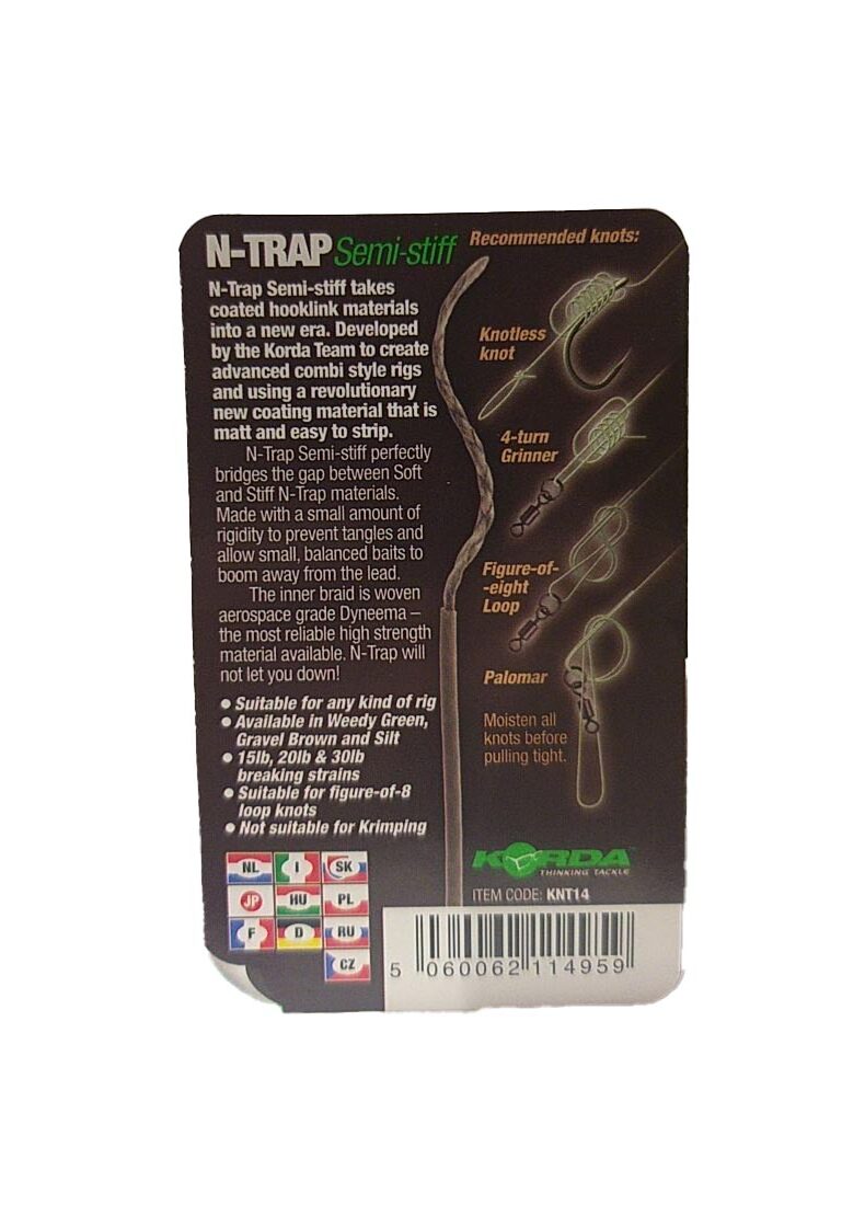 Поводковый материал Korda N-Trap Semi Stiff в оплётке средней жесткости — фото 9 — CARPshop