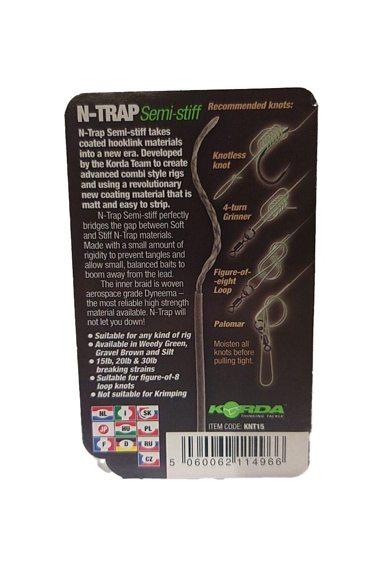 Поводковый материал Korda N-Trap Semi Stiff в оплётке средней жесткости — фото 10 — CARPshop