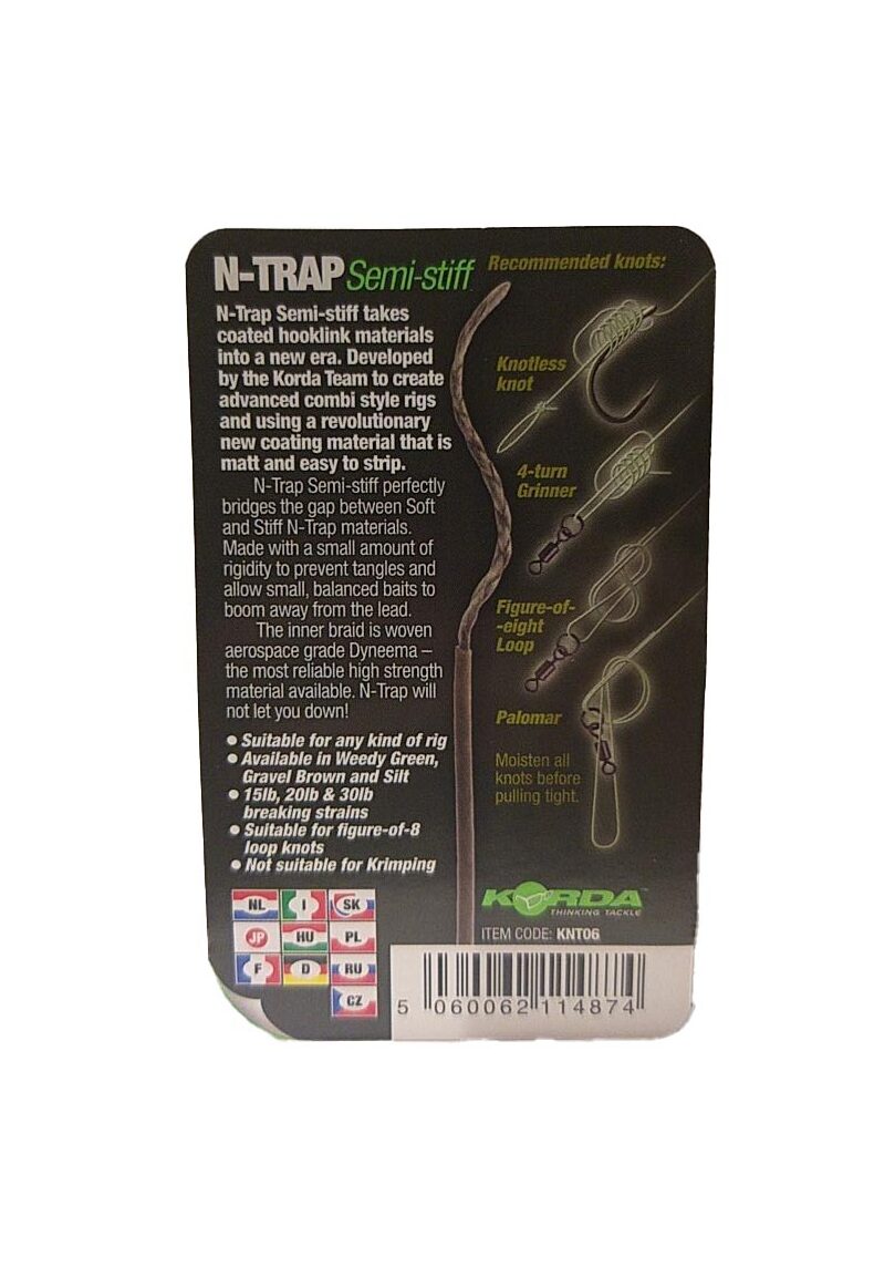 Поводковый материал Korda N-Trap Semi Stiff в оплётке средней жесткости — фото 7 — CARPshop