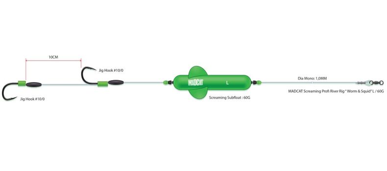 Готовые оснастки на сома MADCAT SCREAMING PROFI RIVER RIGS WORM & SQUID размер L — CARPshop