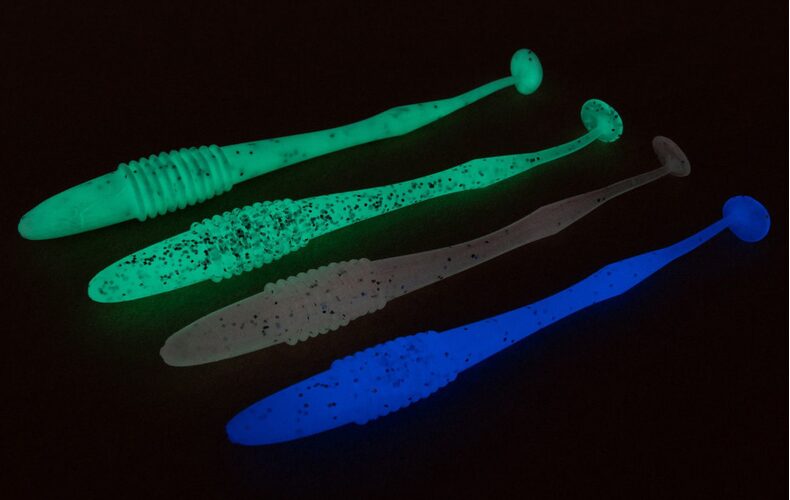 Виброхвост плавающий IRON CLAW Moby Softbaits EAZY-ADD SHAD UV Non Toxic / 12cm / Dirty J - Luminous