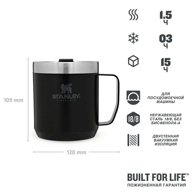 Термокружка STANLEY Classic с ручкой 0.35L чёрная