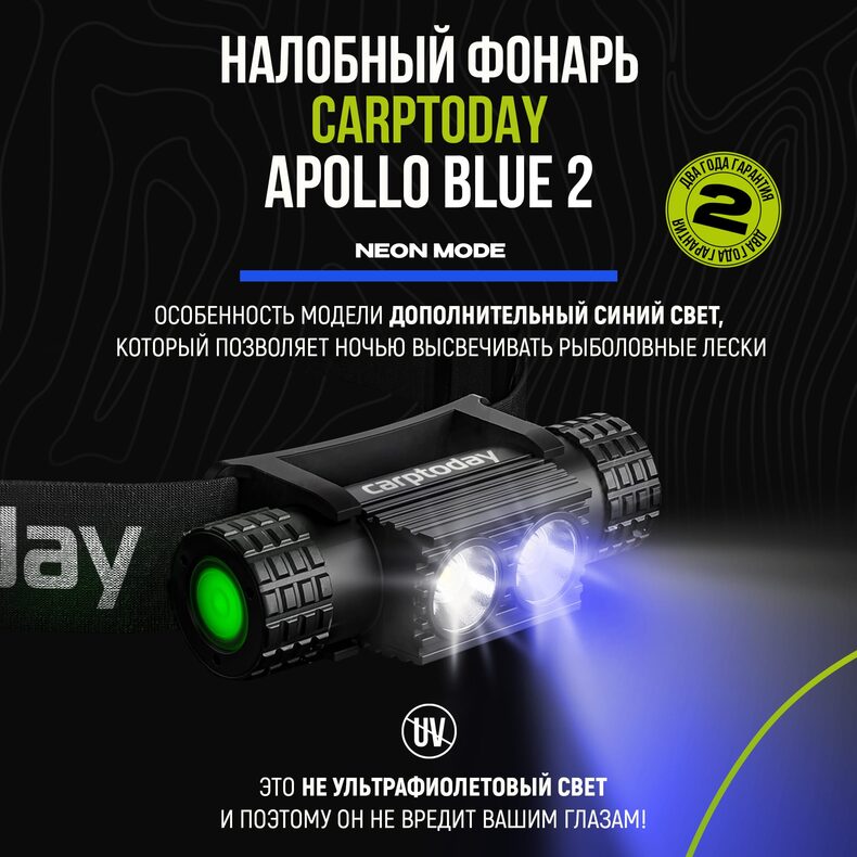 Налобный фонарь Carptoday Apollo Blue 2 с функцией подсвечивания лески — фото 6 — CARPshop