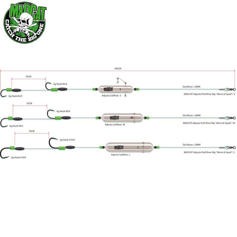 Готовые оснастки на сома MADCAT® ADJUSTA PROFI RIVER RIGS «WORM & SQUID» - M — фото 2 — CARPshop