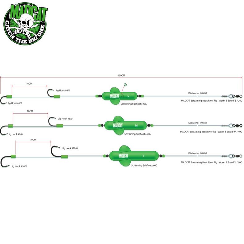 Готовые оснастки на сома MADCAT® SCREAMING BASIC RIVER RIGS «WORM & SQUID» - S — фото 2 — CARPshop