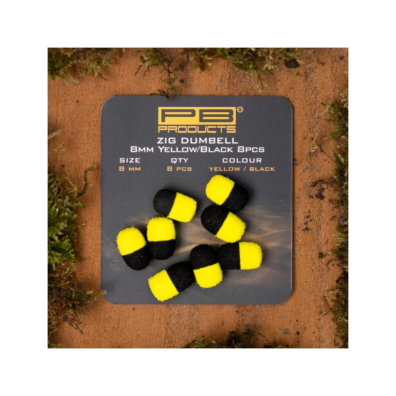 Плавающие насадки PB Products Zig Dumbell - 8mm - Black/Yellow - 8шт. — купить в интернет-магазине CARPshop