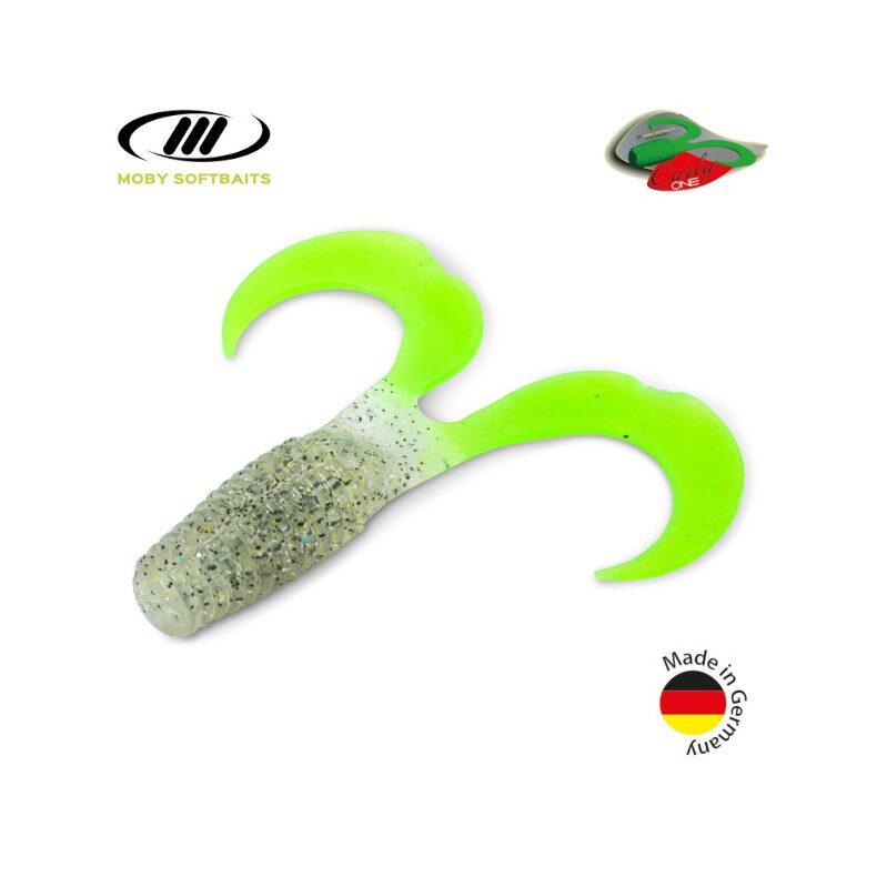 Твистер плавающий IRON CLAW Moby Softbaits CURLY ONE Non Toxic / 12cm / Salt´n Pepper Chartreuse — купить в интернет-магазине CARPshop