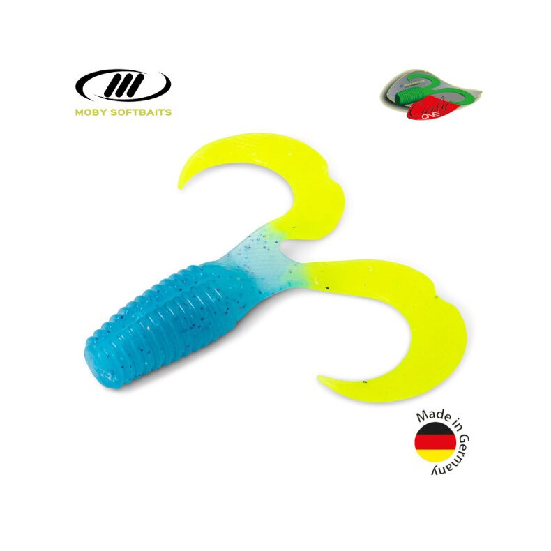 Твистер плавающий IRON CLAW Moby Softbaits CURLY ONE Non Toxic / 12cm / Blue Chartreuse — купить в интернет-магазине CARPshop
