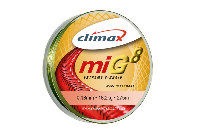Плетеный шнур CLIMAX MIG8 BRAID, Диаметр: 0.16 мм, Тест: 15.90 кг, Длина: 275 м, Цвет: оливковый зеленый