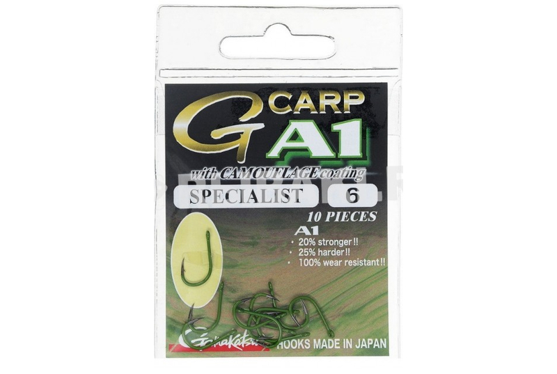 Крючки Gamakatsu A1 G-CARP CAMOU GREEN SPECIALIST, Размер: 6