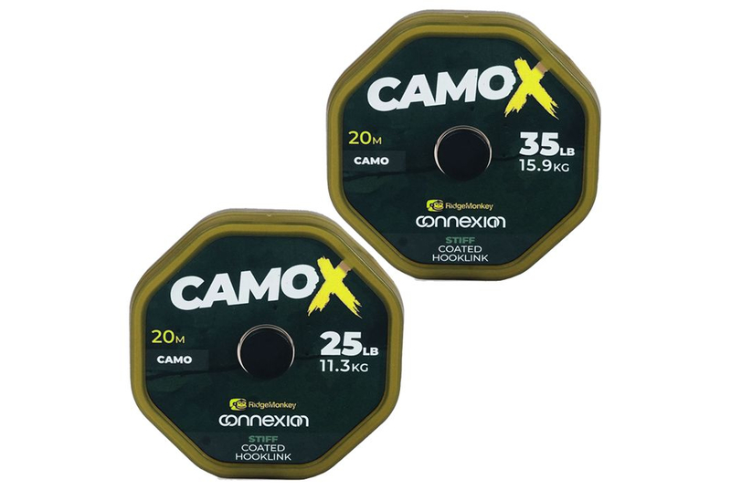 Поводковый материал в оболочке Ridge Monkey Connexion CamoX Stiff (Жесткий) Coated Hooklink, Разрывная нагрузка: 25 lb – 11.3 кг